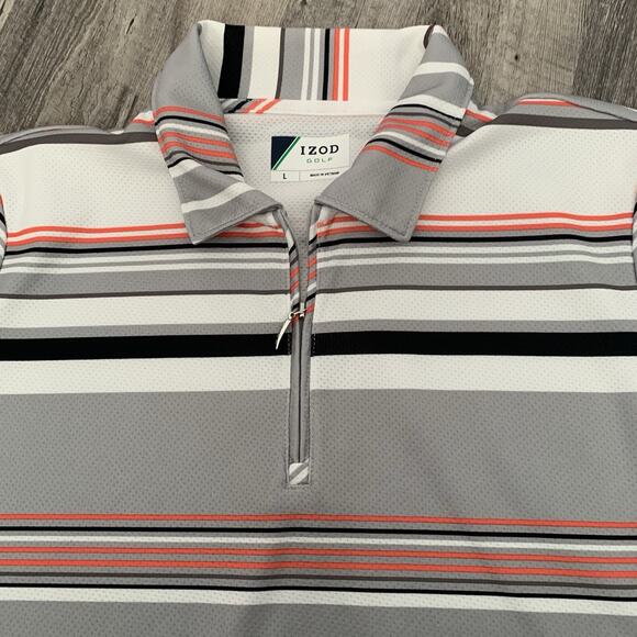 Izod Golf 1/4 Zip Polo Shirt Womens Large Gray Striped Short Sleeved Collared - Picture 3 of 6